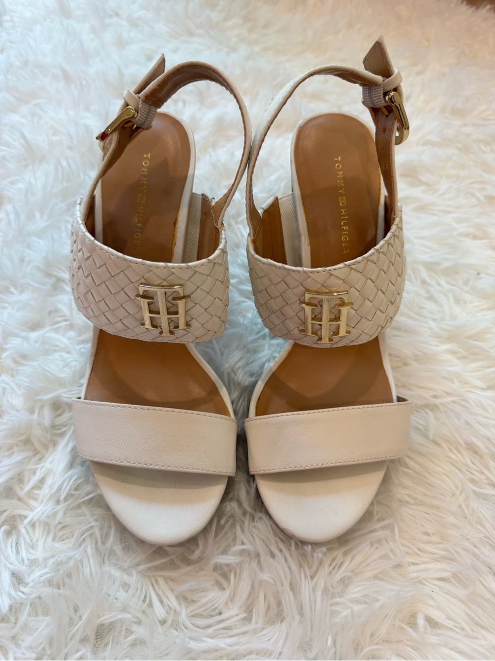 Tommy Hilfiger Woven Logo Slingback Heeled Sandals